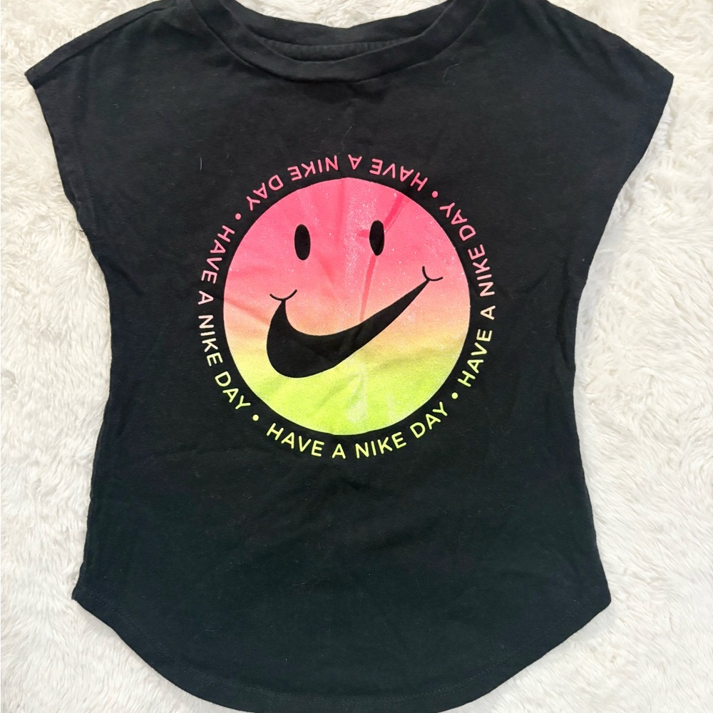Nike Black Tee with Gradient Smiley Logo